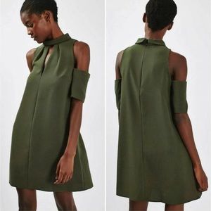 077 Topshop Mock Neck Cold Shoulder Dress